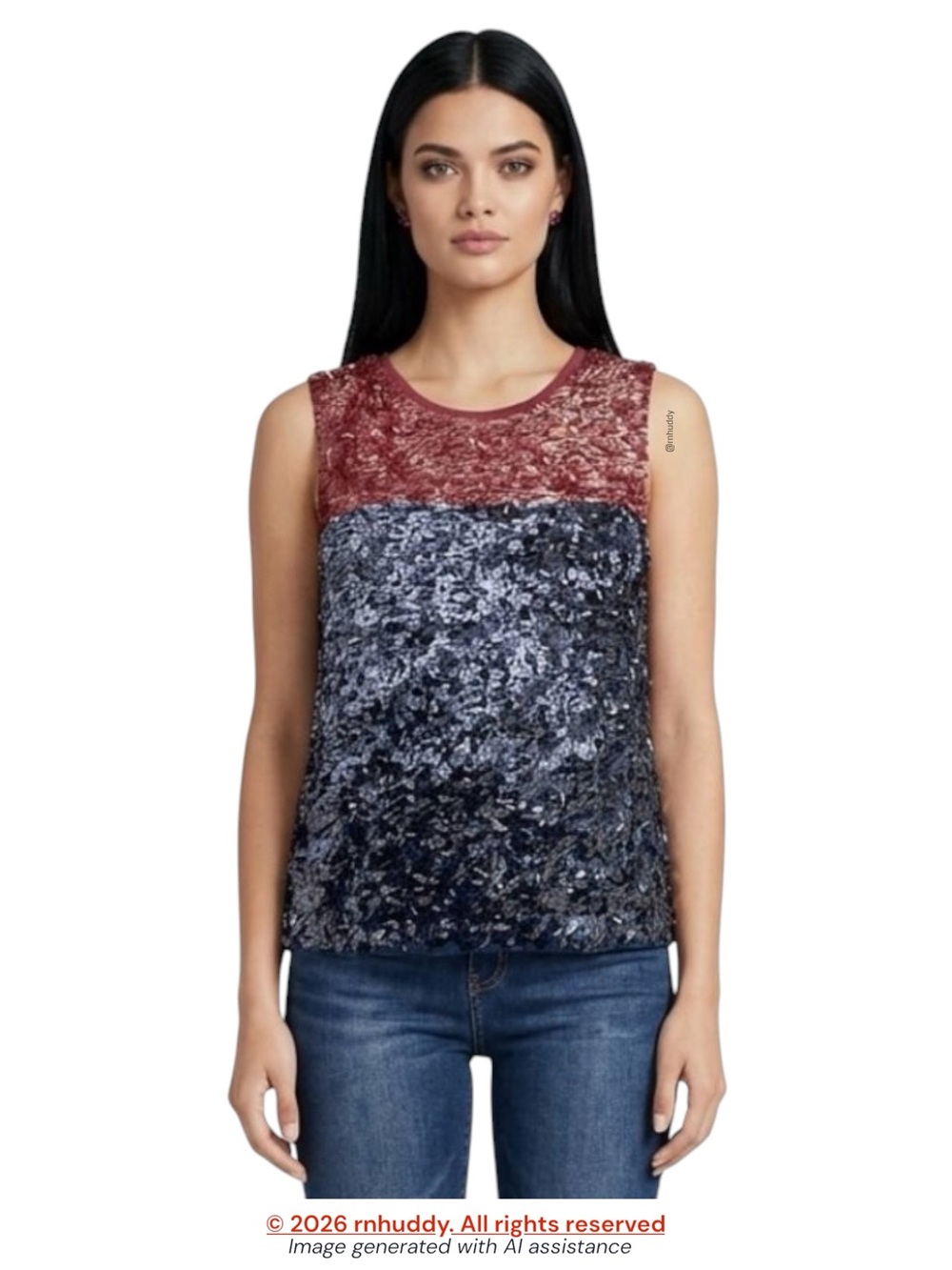 J. Crew XS navy red sequin top